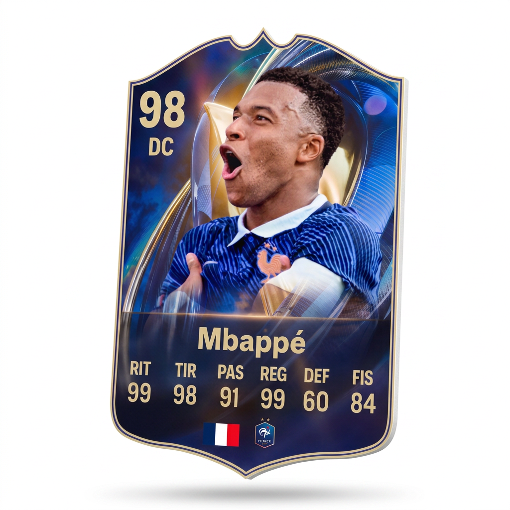 Carta coleccionable 3D de Mbappé en foamex 5 mm — Regalos de Fútbol