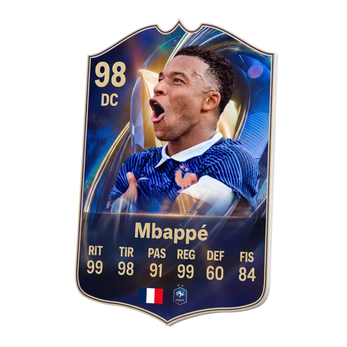 Carta coleccionable Mbappé en foamex 5 mm, vista 3D
