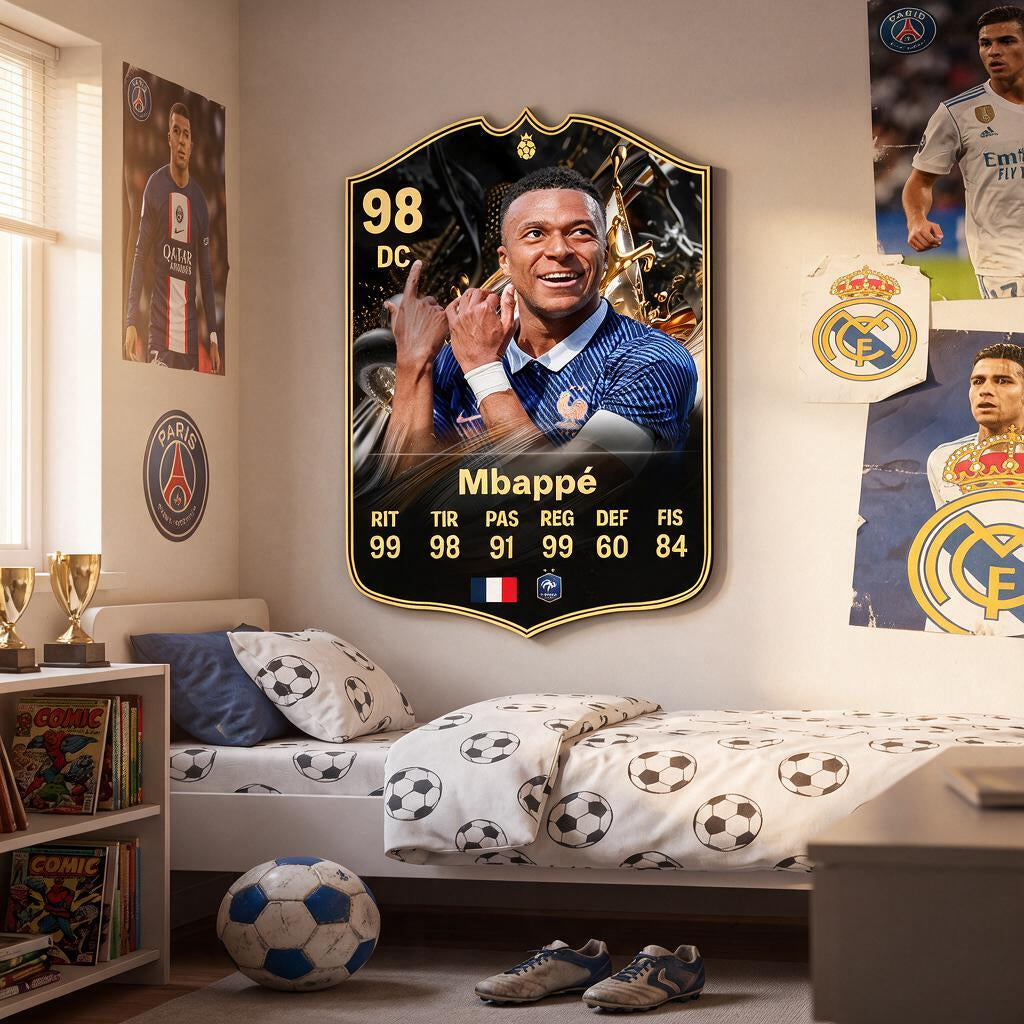 Diseño 1 — carta de Mbappé en la pared — Regalos de Fútbol