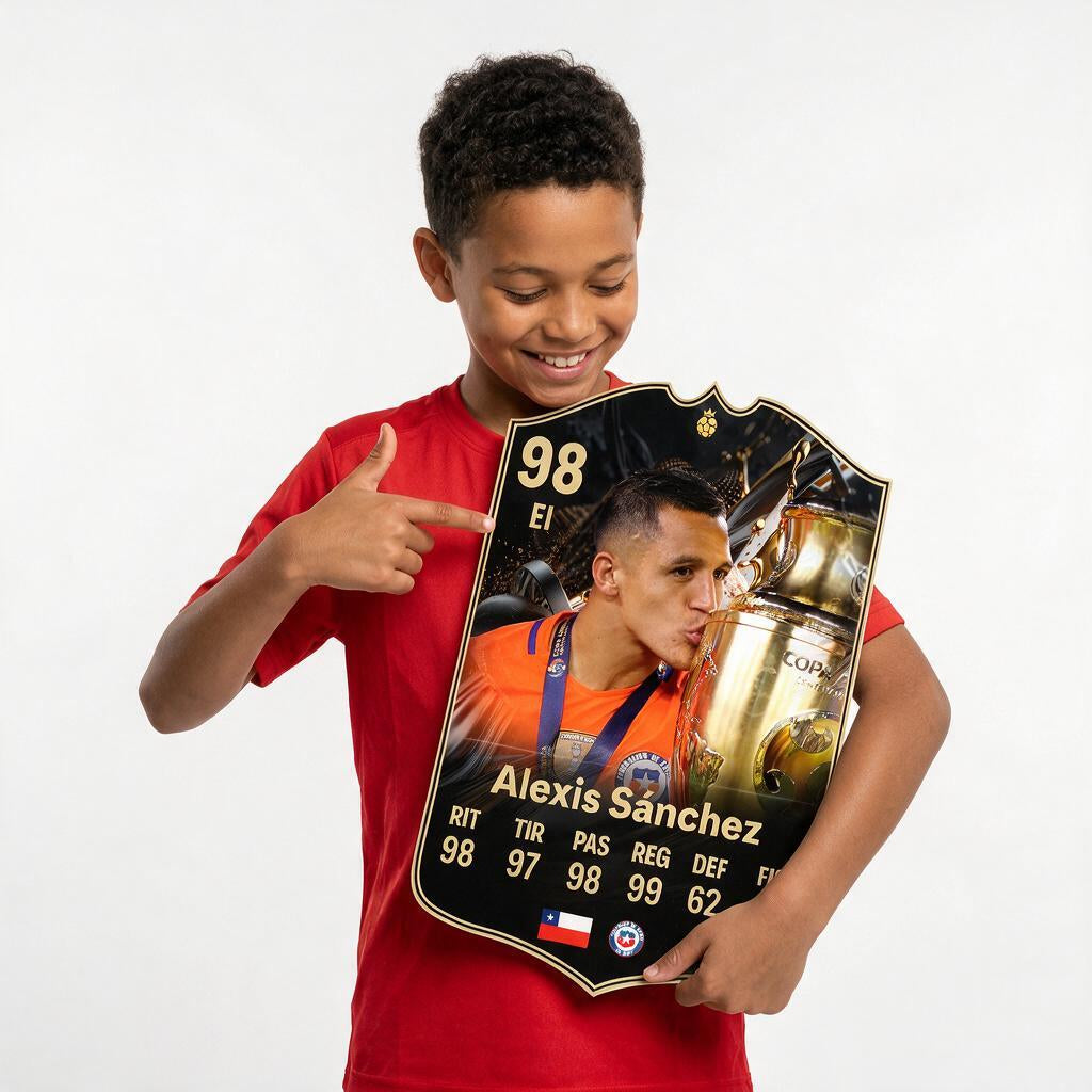 Diseño 1 — niño mostrando su carta de Alexis — Regalos de Fútbol