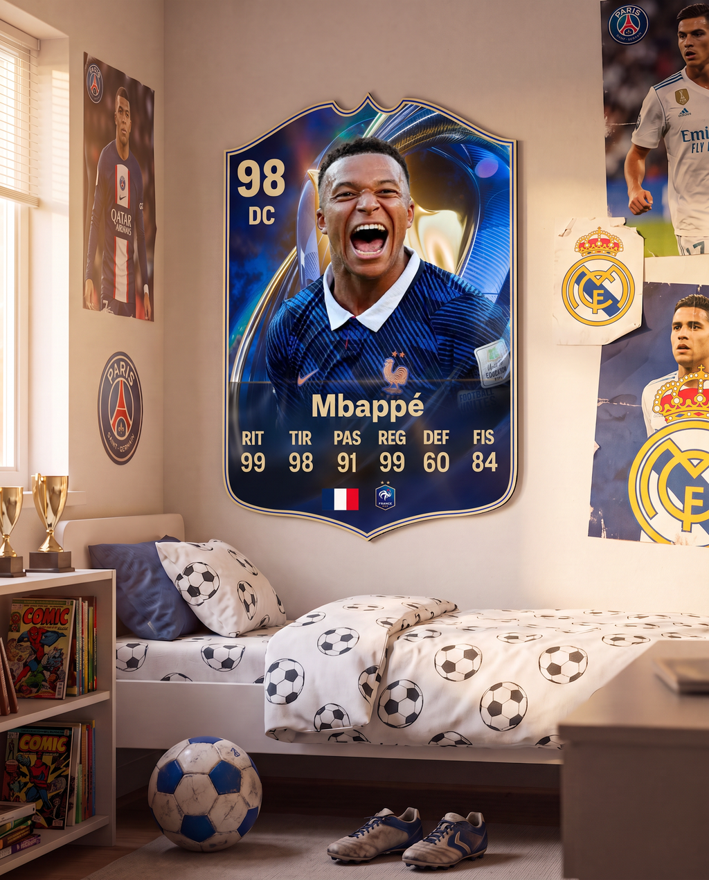 Diseño 7 — carta de Mbappé en la pared — Regalos de Fútbol
