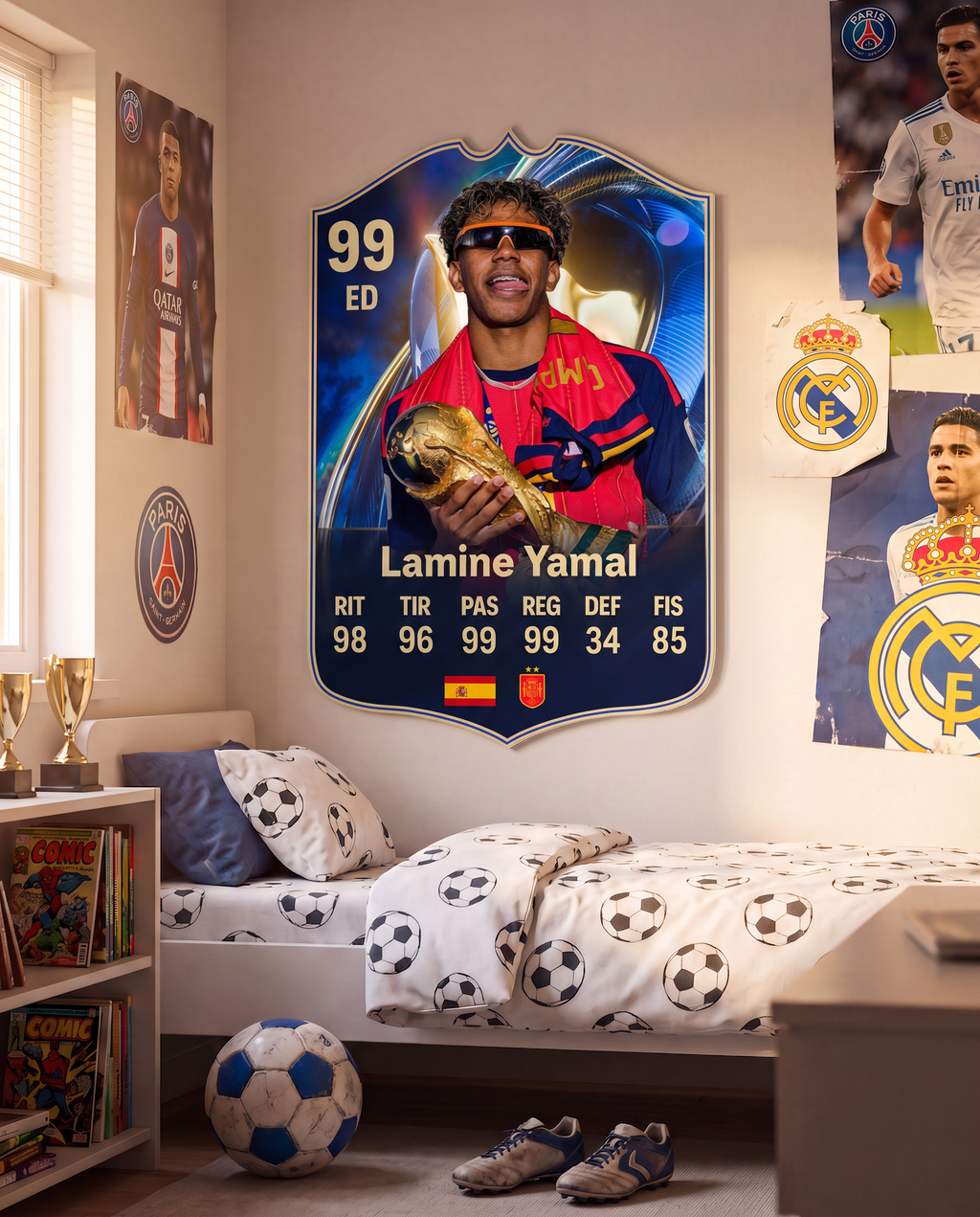 Carta de Lamine Yamal colgada en la pared de la pieza — Regalos de Fútbol