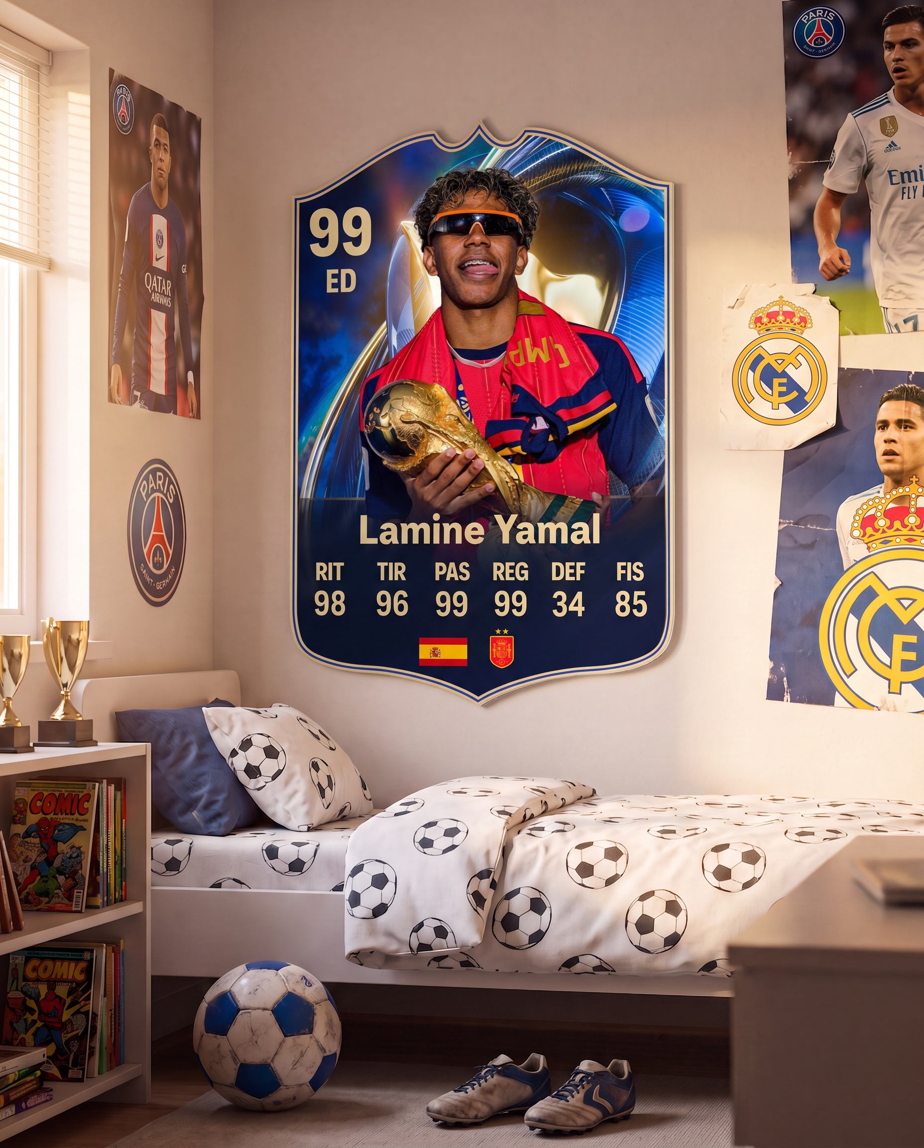 Carta de Lamine Yamal colgada en la pared de la pieza — Regalos de Fútbol