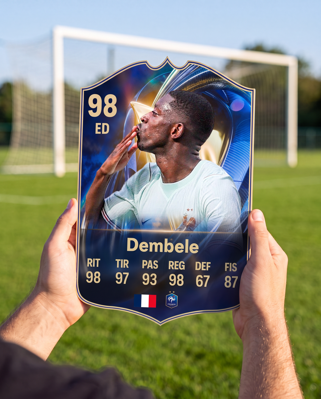 Carta coleccionable de Dembélé en la cancha — Regalos de Fútbol
