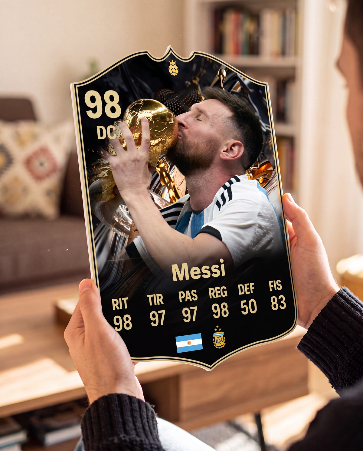 Diseño 2 — carta de Messi en las manos — Regalos de Fútbol