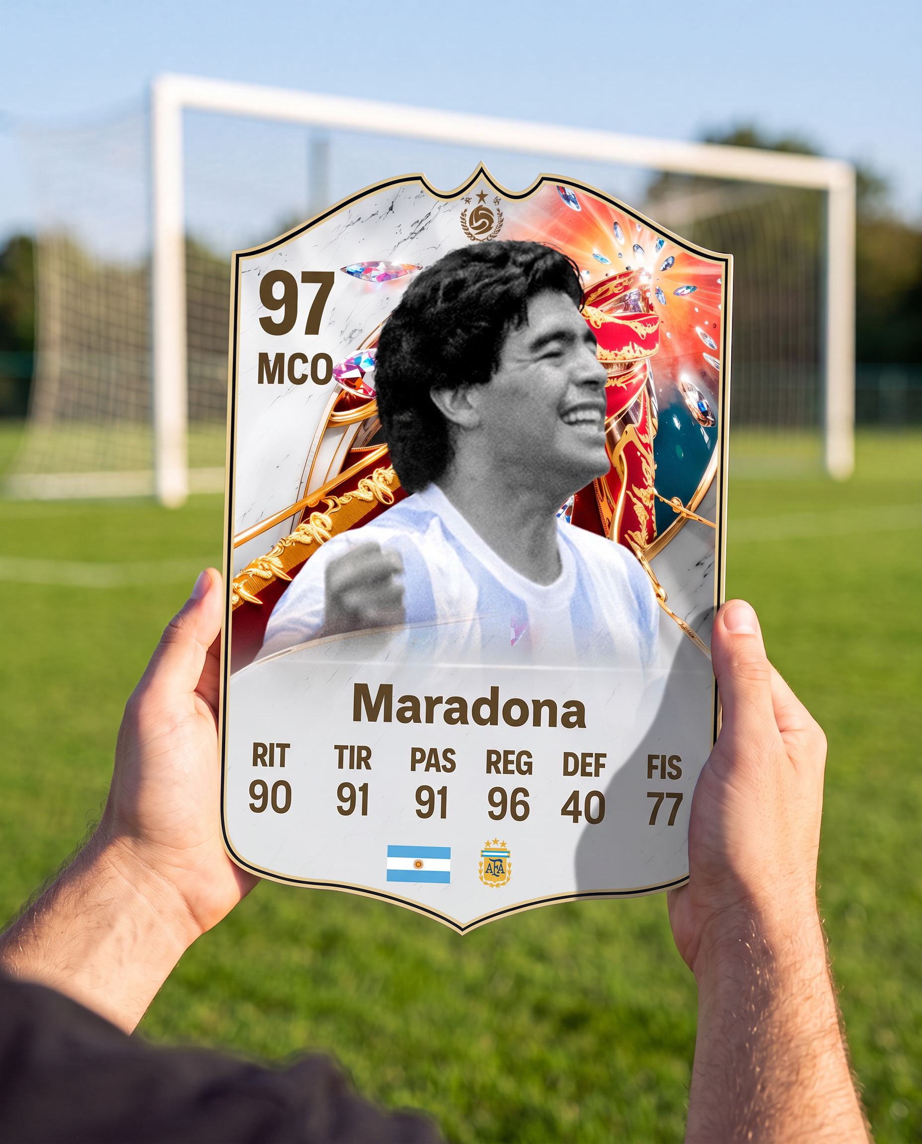 Carta coleccionable de Maradona en la cancha — Regalos de Fútbol