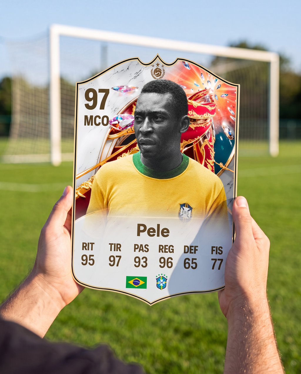 Carta coleccionable de Pelé en la cancha — Regalos de Fútbol