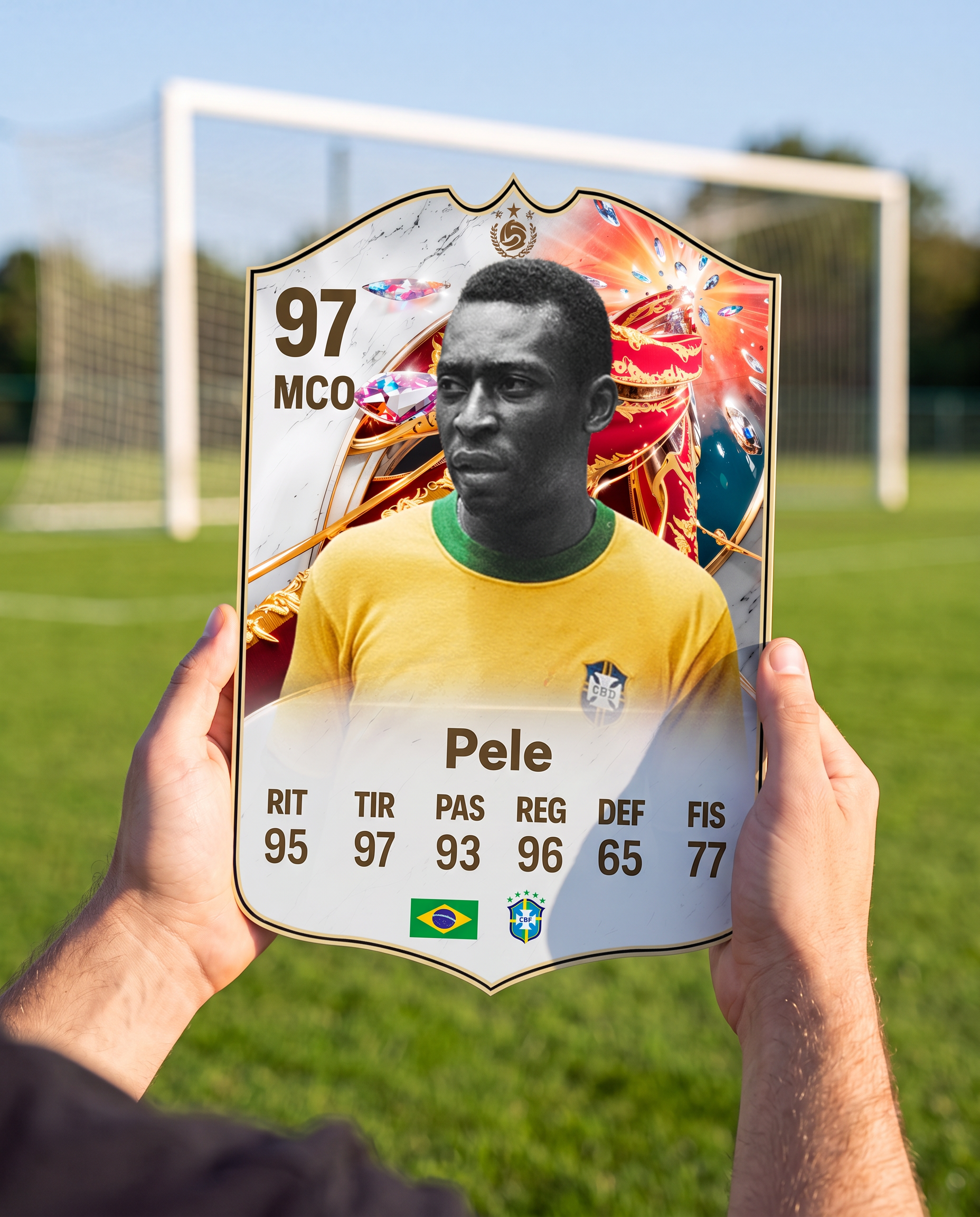 Carta coleccionable de Pelé en la cancha — Regalos de Fútbol
