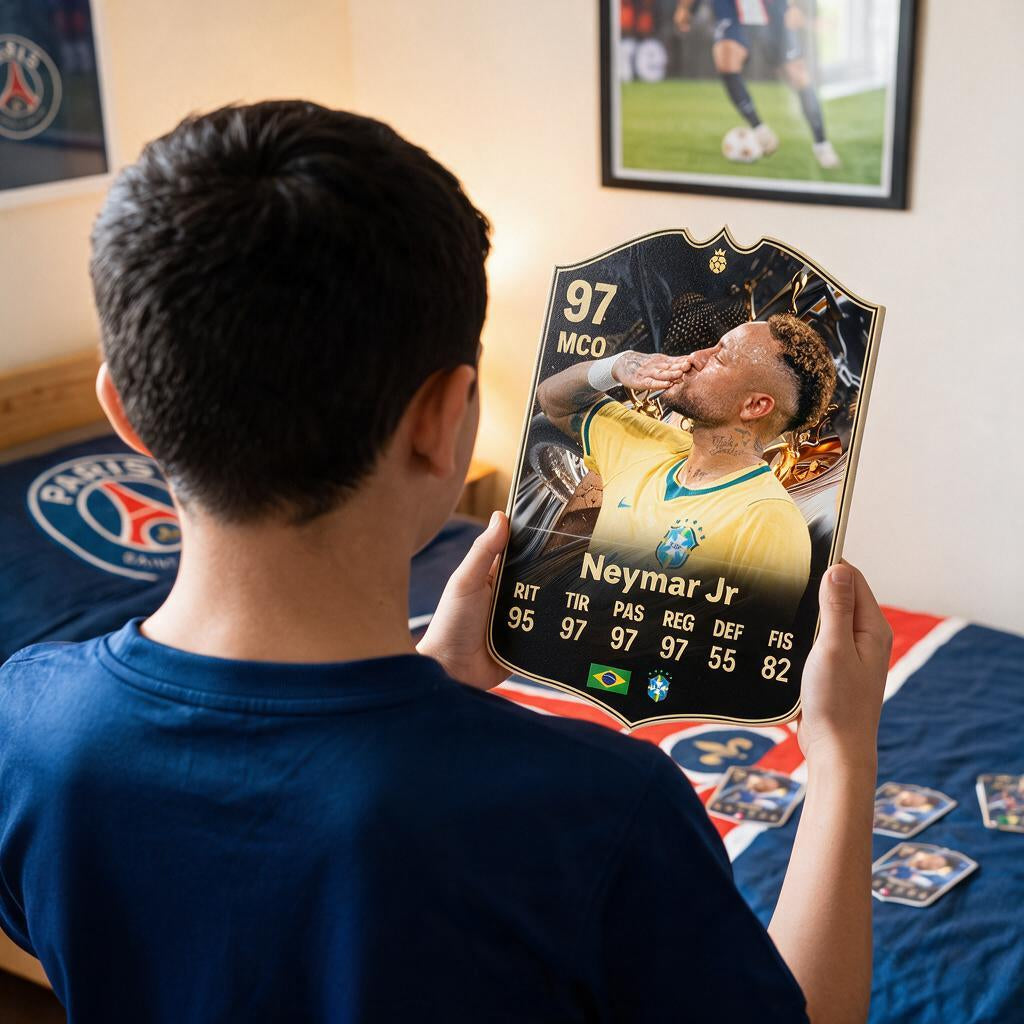 Diseño 1 — niño con la carta de Neymar Jr en su pieza — Regalos de Fútbol