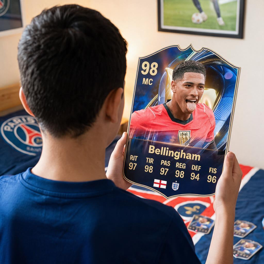 Diseño 1 — niño con la carta de Bellingham en su pieza — Regalos de Fútbol