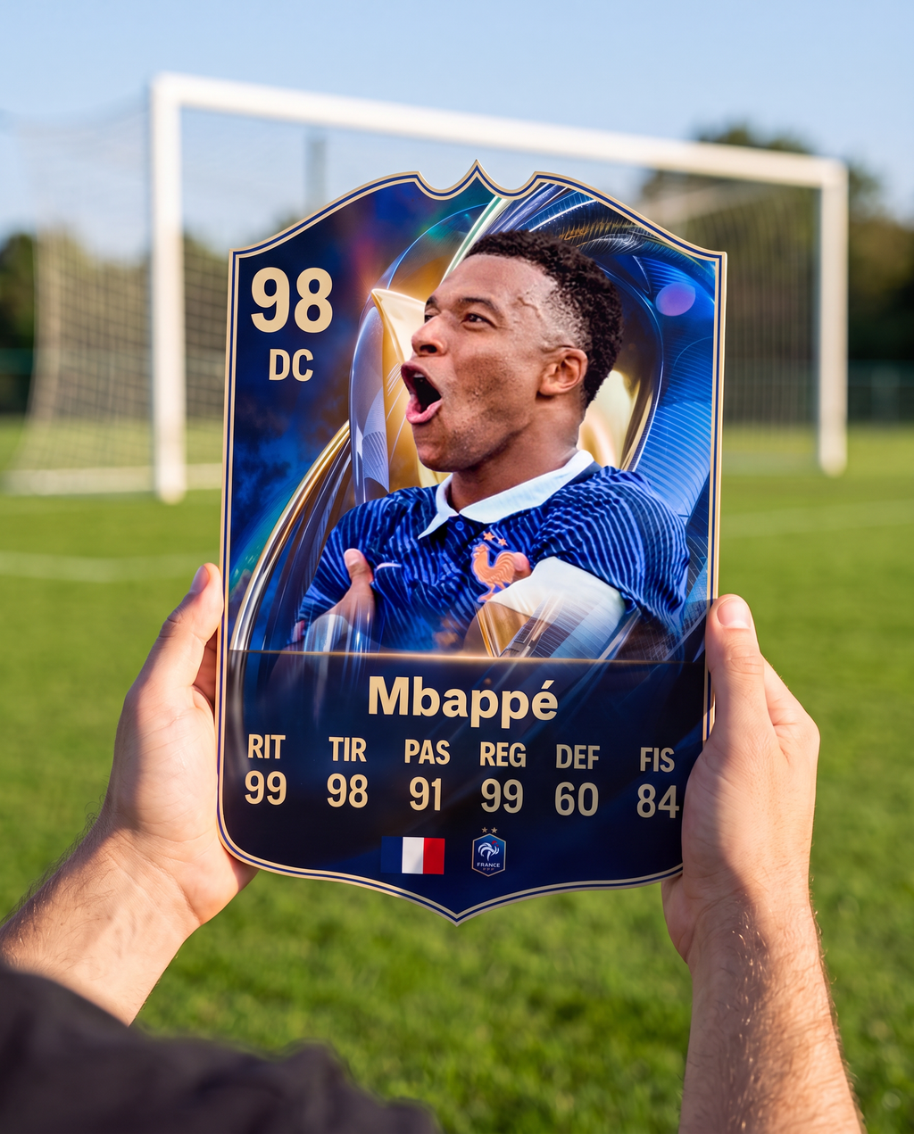 Diseño 5 — carta de Mbappé en la cancha — Regalos de Fútbol