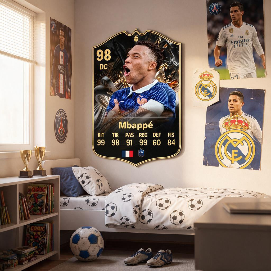 Diseño 2 — carta de Mbappé en la pared — Regalos de Fútbol