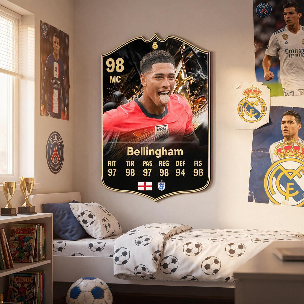 Diseño 6 — carta de Bellingham en la pared — Regalos de Fútbol