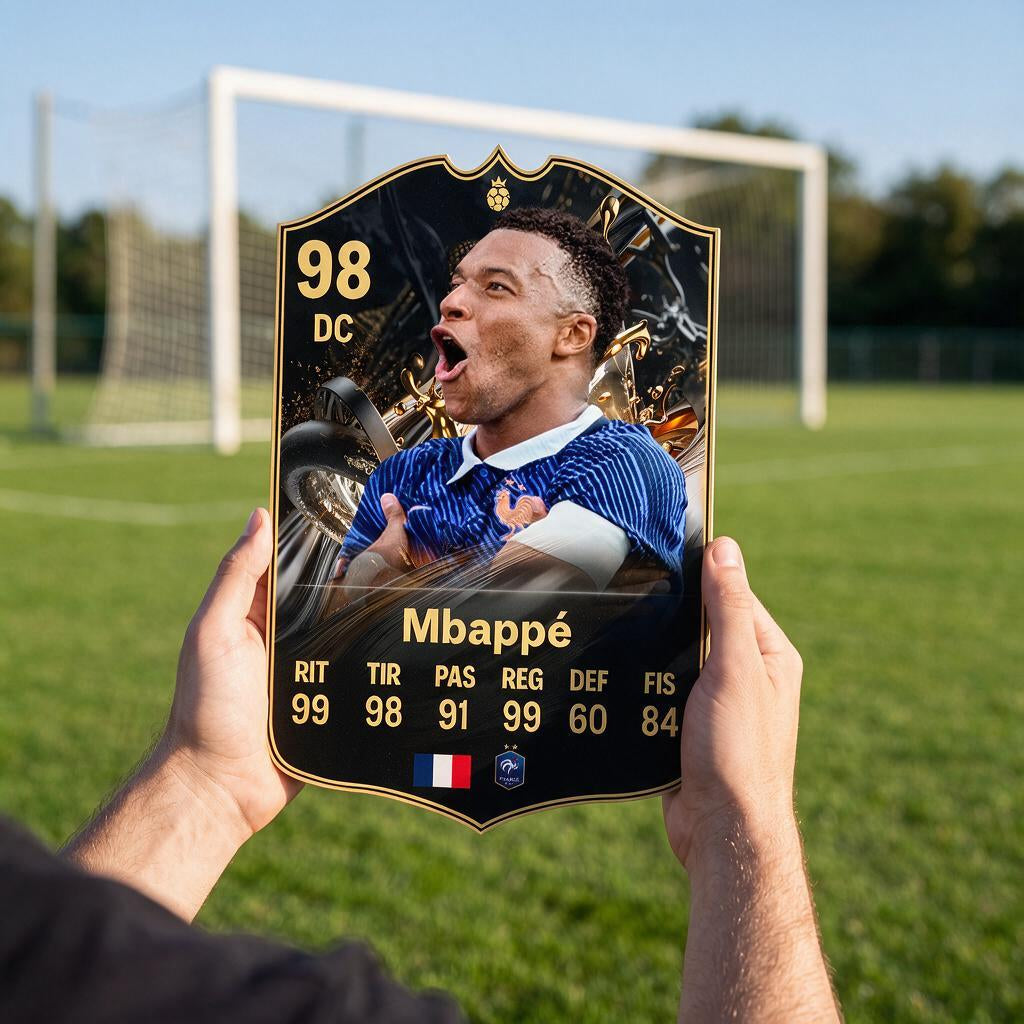 Diseño 2 — carta de Mbappé en la cancha — Regalos de Fútbol