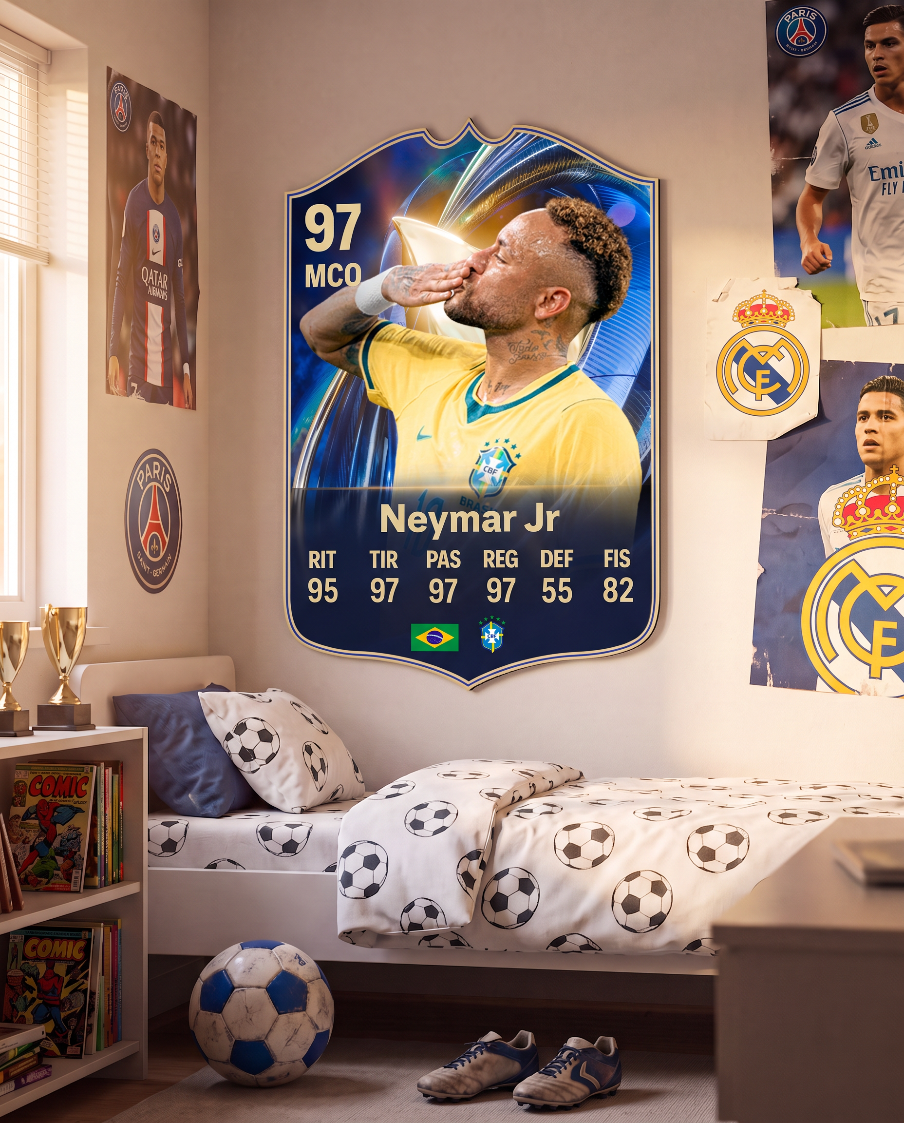 Carta de Neymar Jr colgada en la pared de la pieza — Regalos de Fútbol