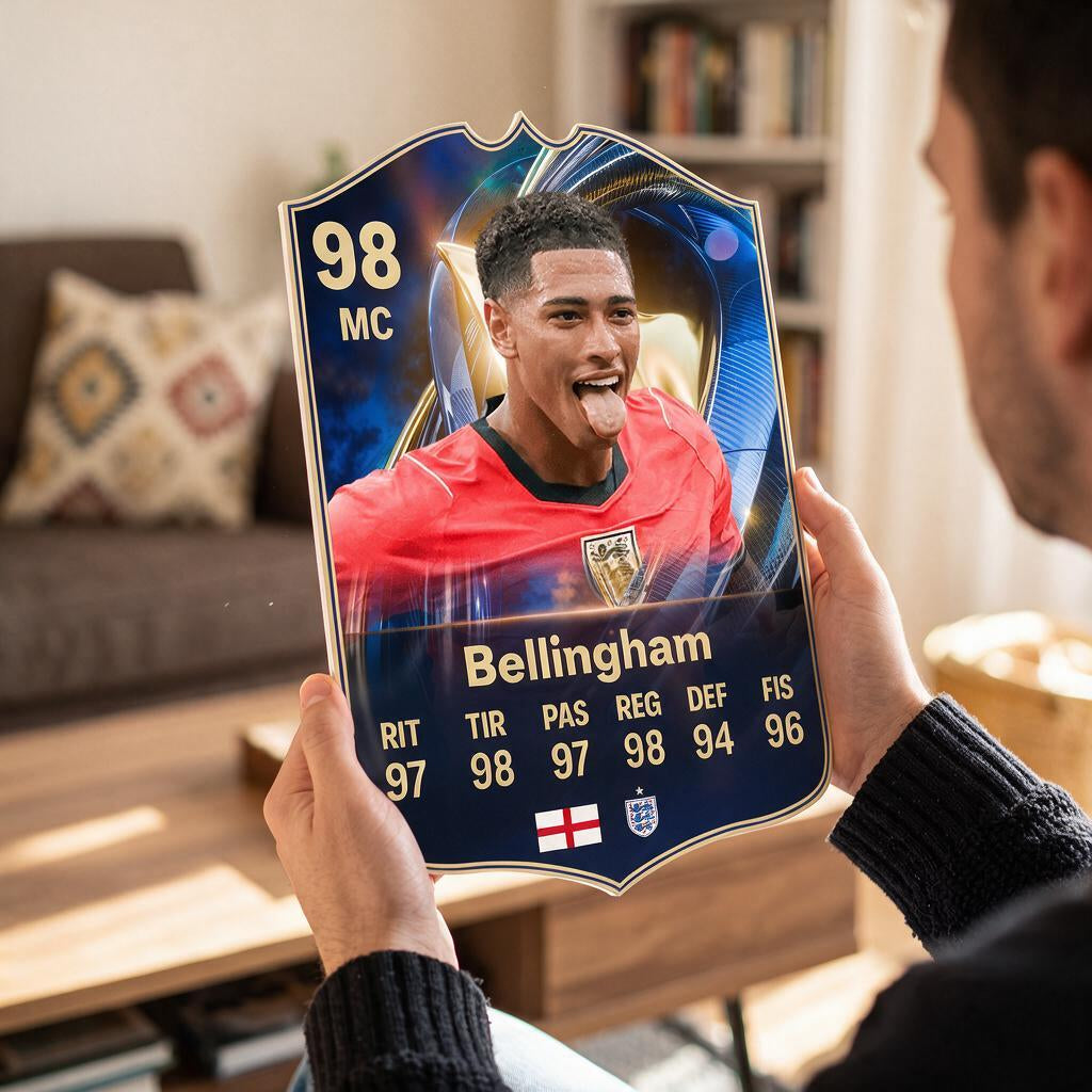Diseño 1 — carta de Bellingham en las manos — Regalos de Fútbol