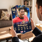 Diseño 1 — carta de Bellingham en las manos — Regalos de Fútbol