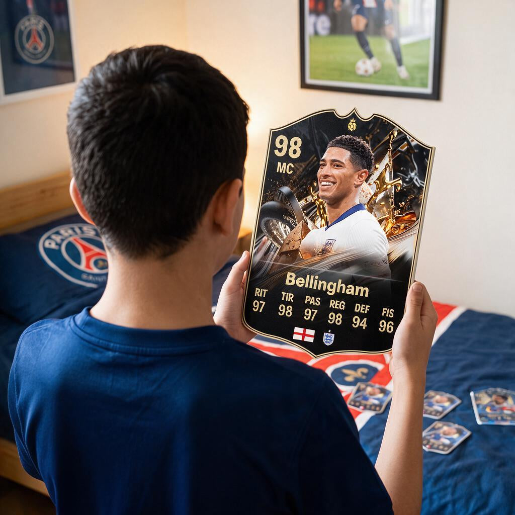 Diseño 5 — niño con la carta de Bellingham en su pieza — Regalos de Fútbol