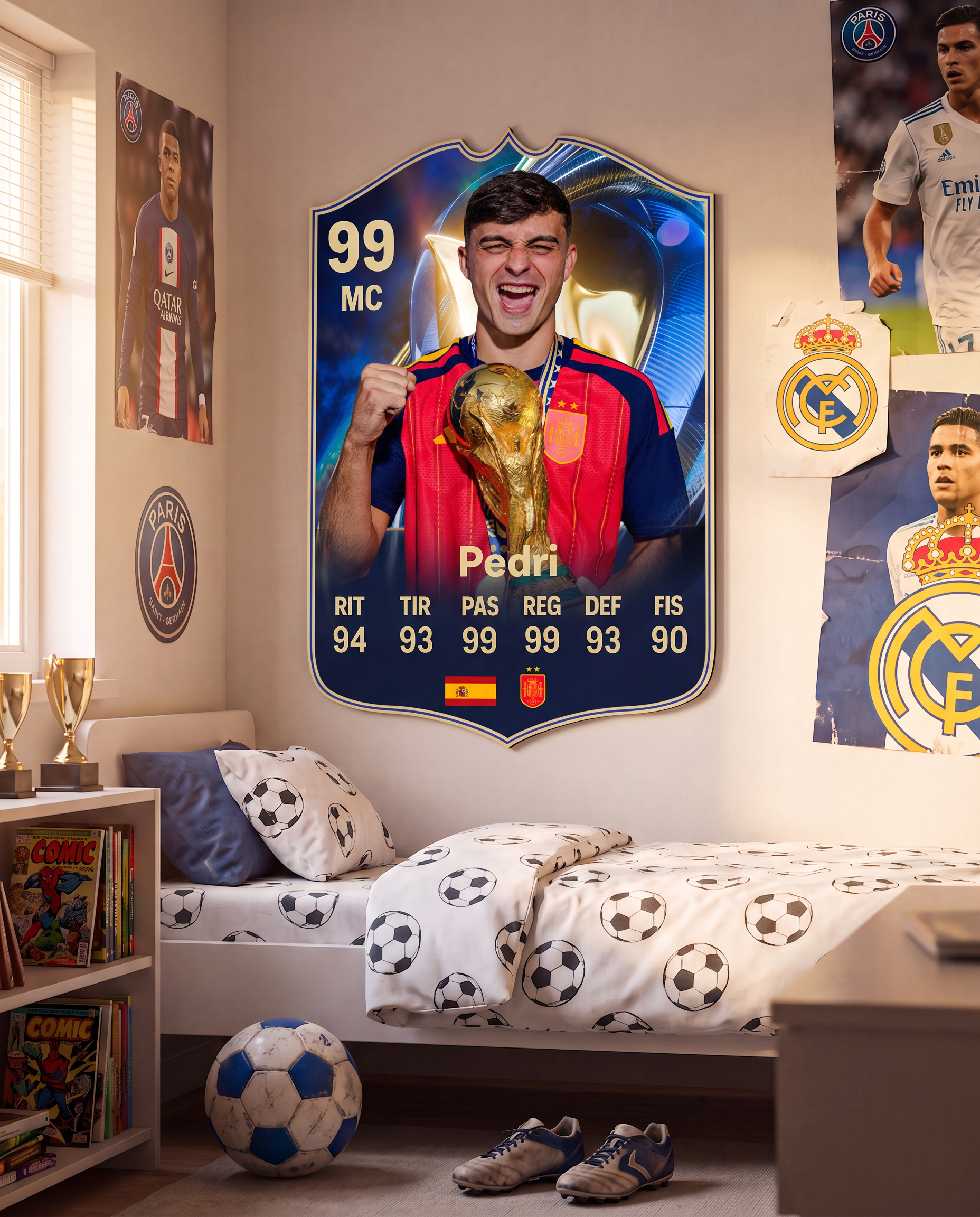 Carta de Pedri colgada en la pared de la pieza — Regalos de Fútbol