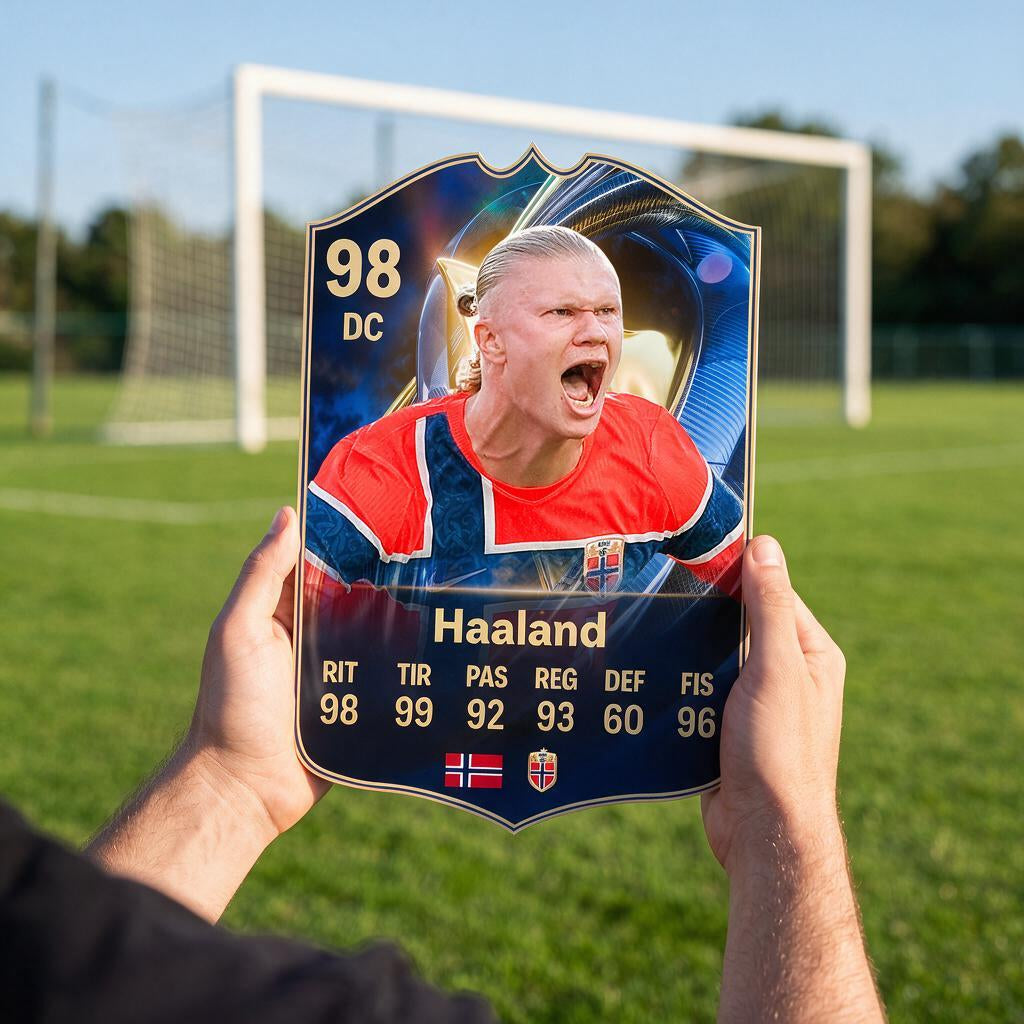 Diseño 2 — carta de Haaland en la cancha — Regalos de Fútbol