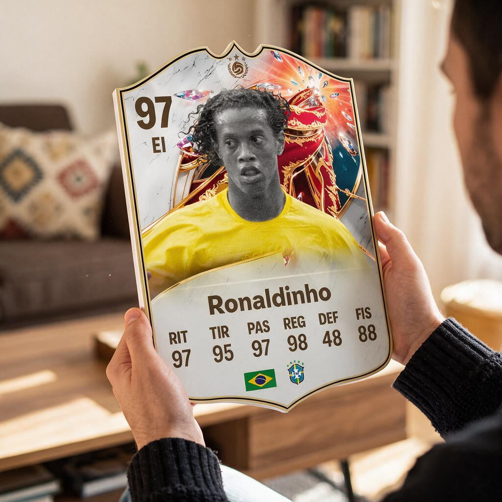 Diseño 2 — carta de Ronaldinho en las manos — Regalos de Fútbol