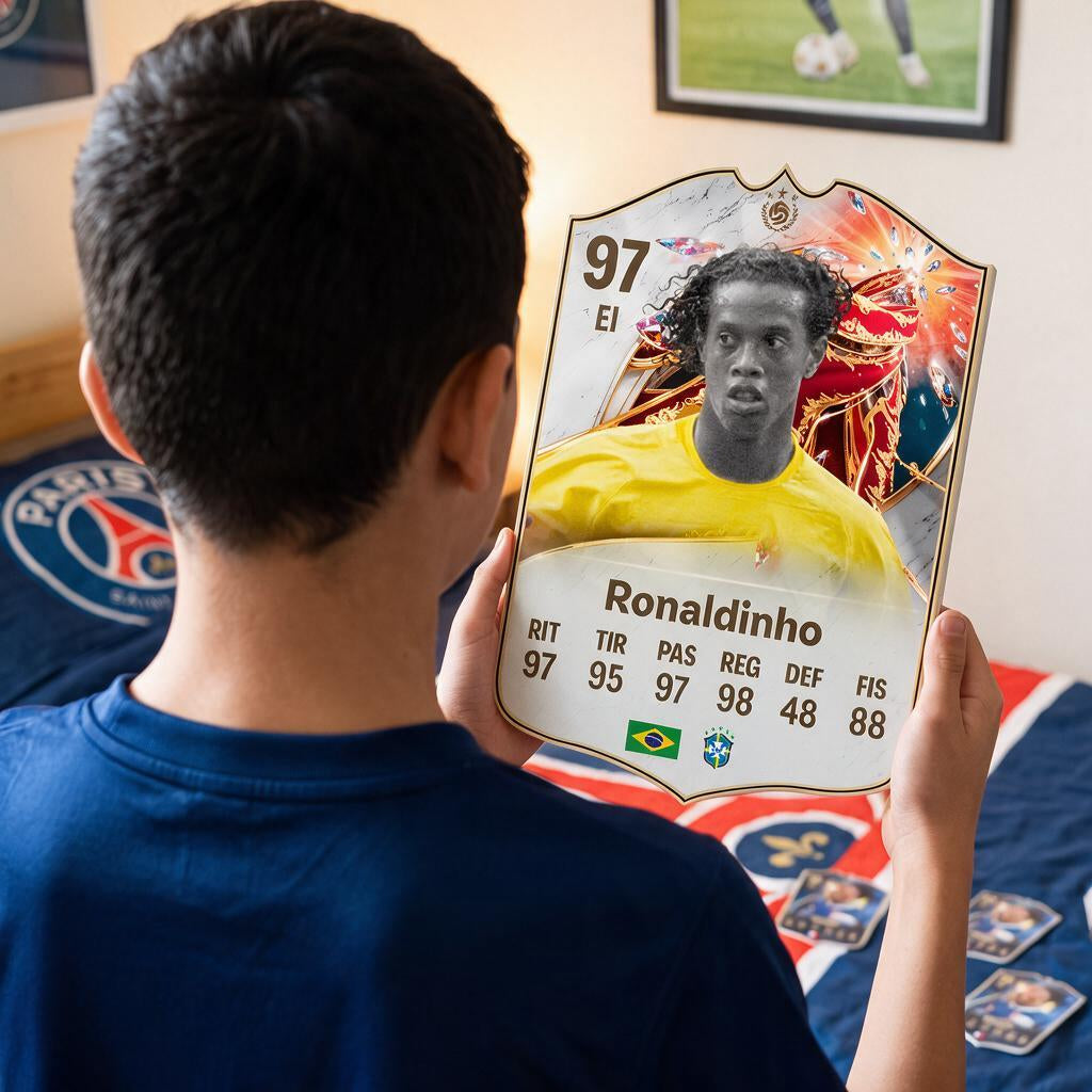Diseño 2 — niño con la carta de Ronaldinho en su pieza — Regalos de Fútbol