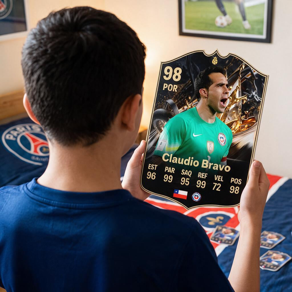Diseño 2 — niño con la carta de Claudio Bravo en su pieza — Regalos de Fútbol
