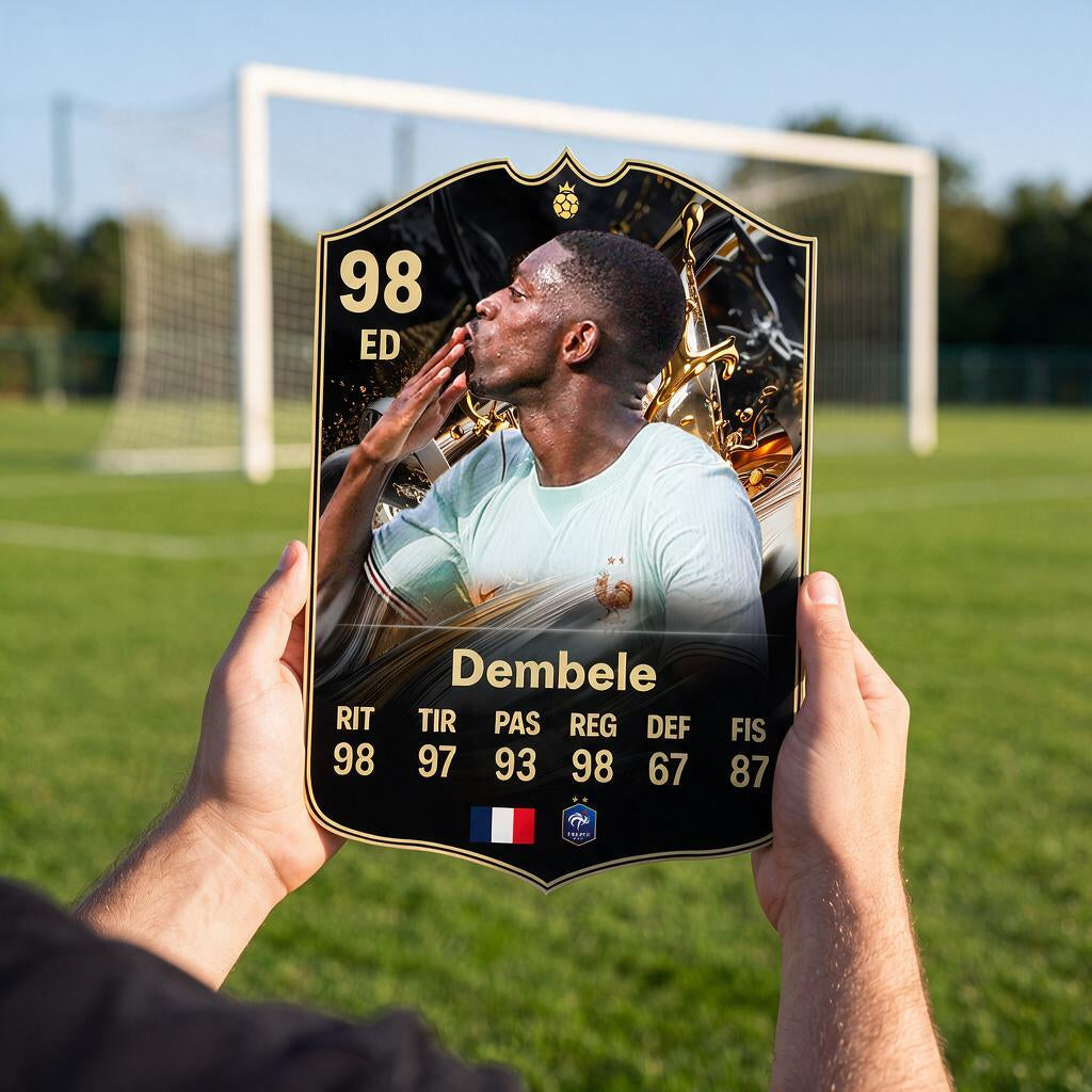 Diseño 2 — carta de Dembélé en la cancha — Regalos de Fútbol
