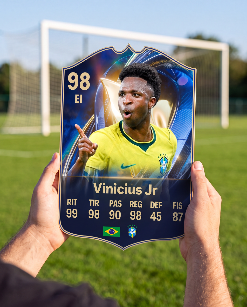 Carta coleccionable de Vinicius Jr en la cancha — Regalos de Fútbol