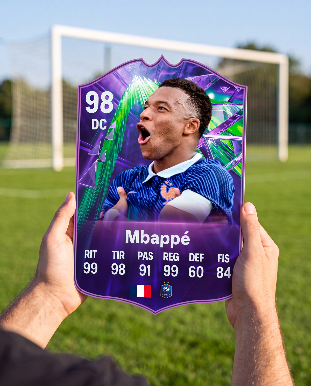 Diseño 4 — carta de Mbappé en la cancha — Regalos de Fútbol