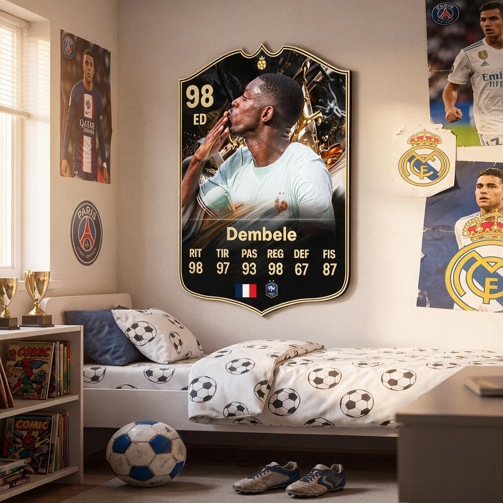 Diseño 2 — carta de Dembélé en la pared — Regalos de Fútbol
