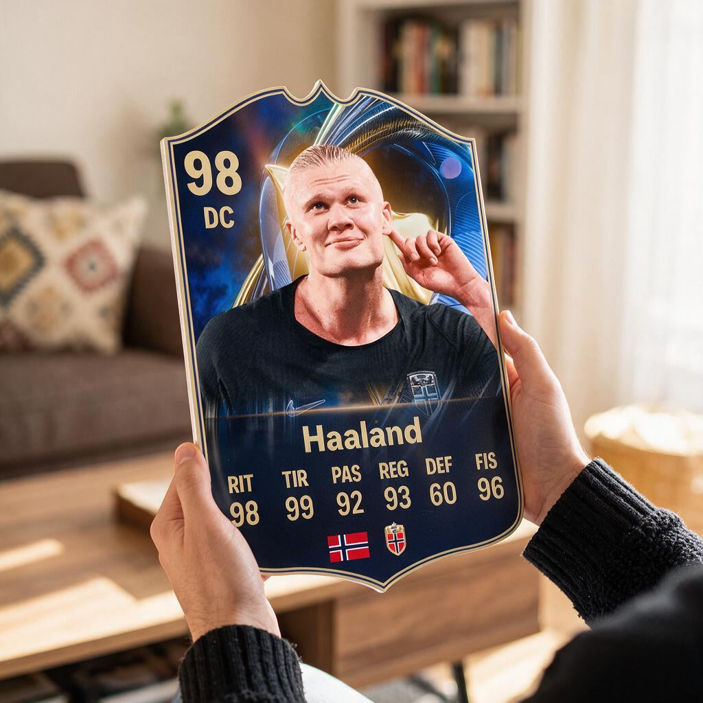 Diseño 1 — carta de Haaland en las manos — Regalos de Fútbol