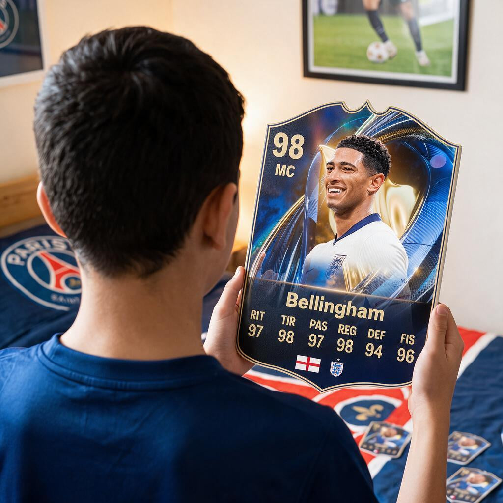 Diseño 3 — niño con la carta de Bellingham en su pieza — Regalos de Fútbol
