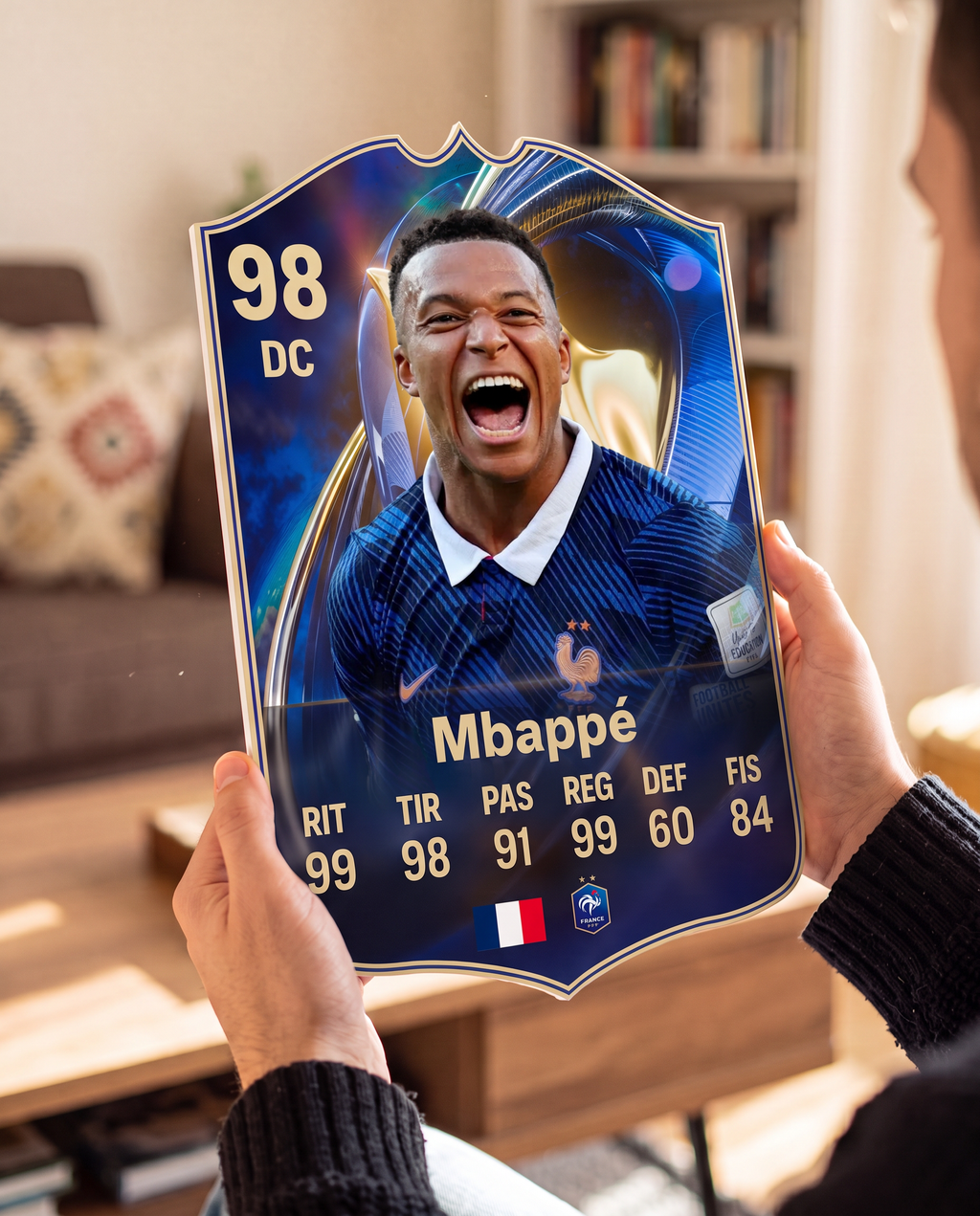 Diseño 7 — carta de Mbappé en las manos — Regalos de Fútbol