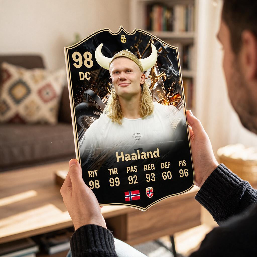 Diseño 5 — carta de Haaland en las manos — Regalos de Fútbol