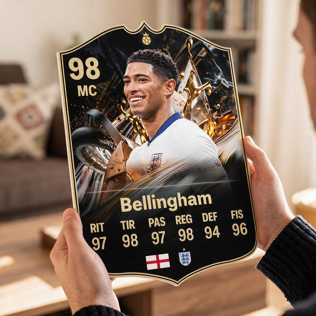 Diseño 5 — carta de Bellingham en las manos — Regalos de Fútbol