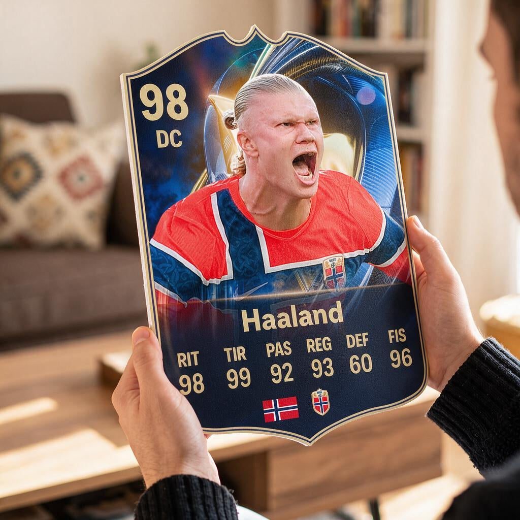 Diseño 2 — carta de Haaland en las manos — Regalos de Fútbol