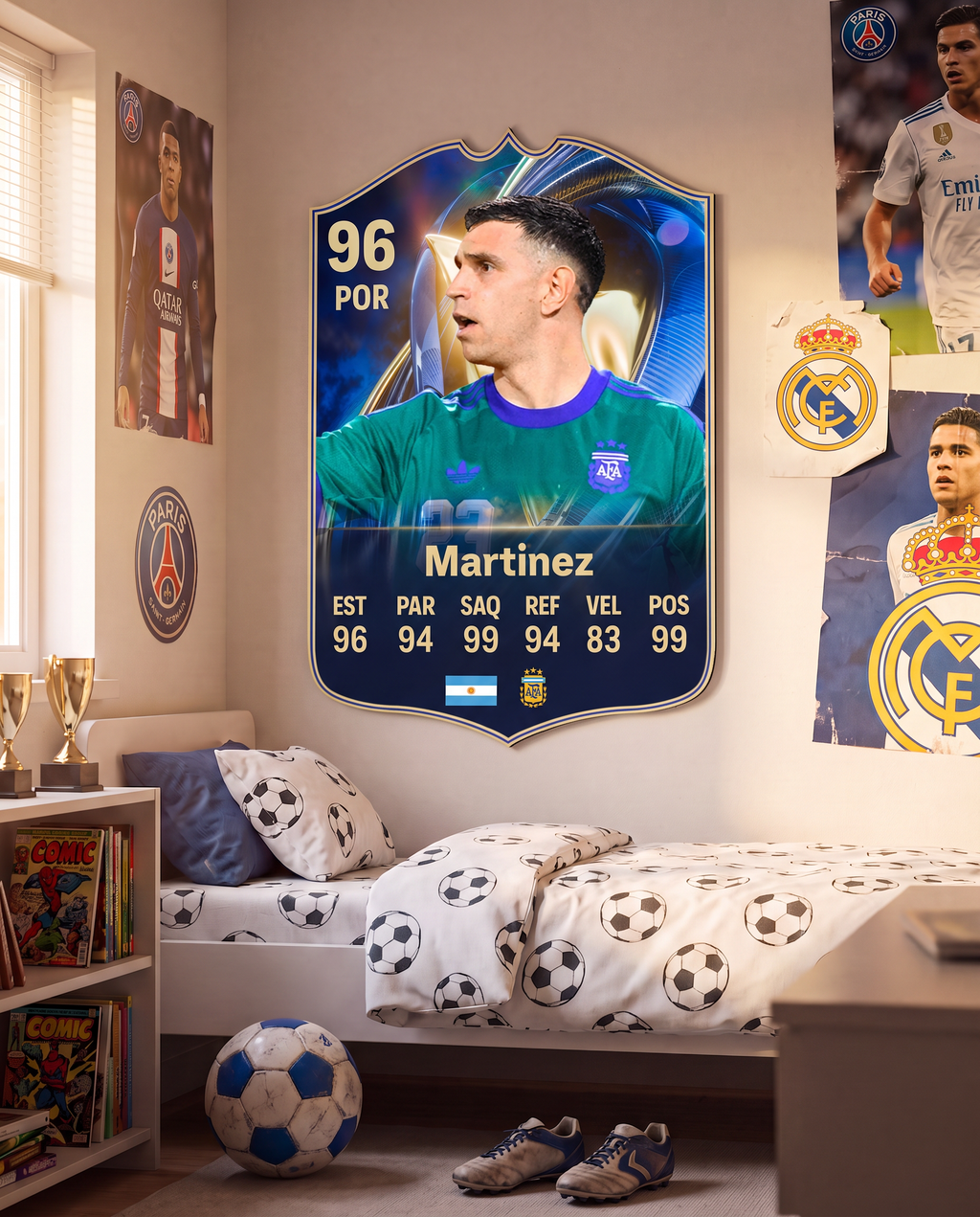 Carta del Dibu Martínez colgada en la pared de la pieza — Regalos de Fútbol