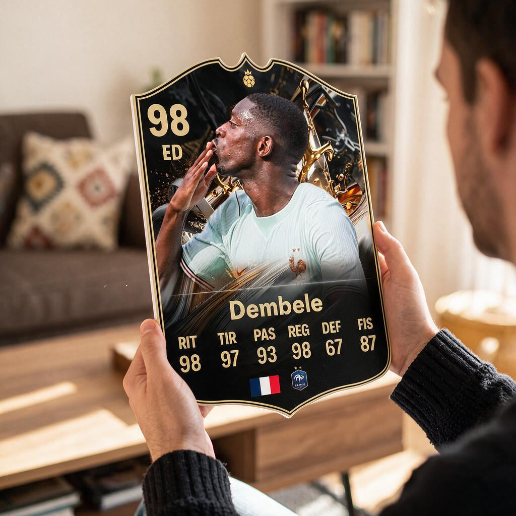 Diseño 2 — carta de Dembélé en las manos — Regalos de Fútbol