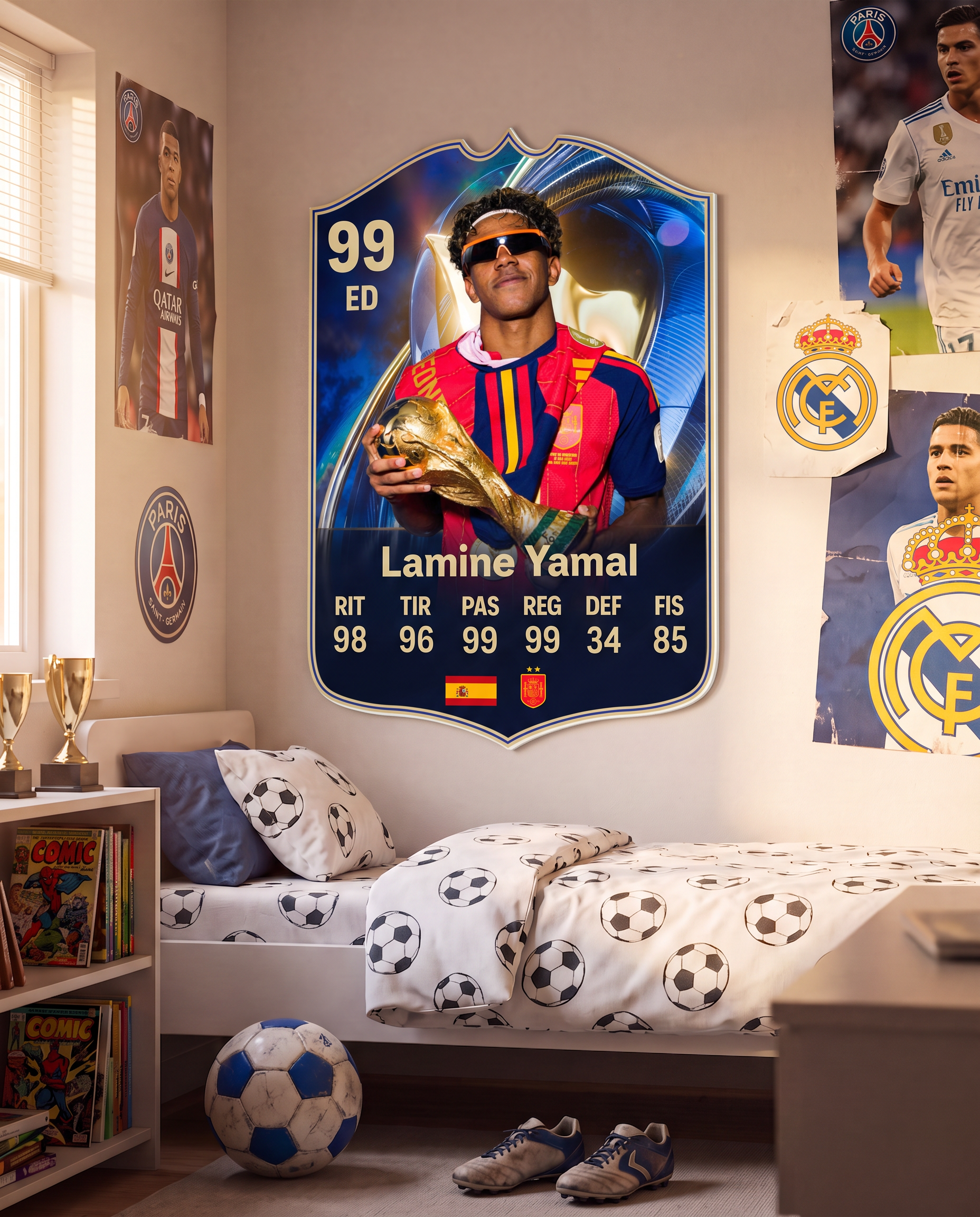 Diseño 2 — carta de Lamine Yamal en la pared — Regalos de Fútbol