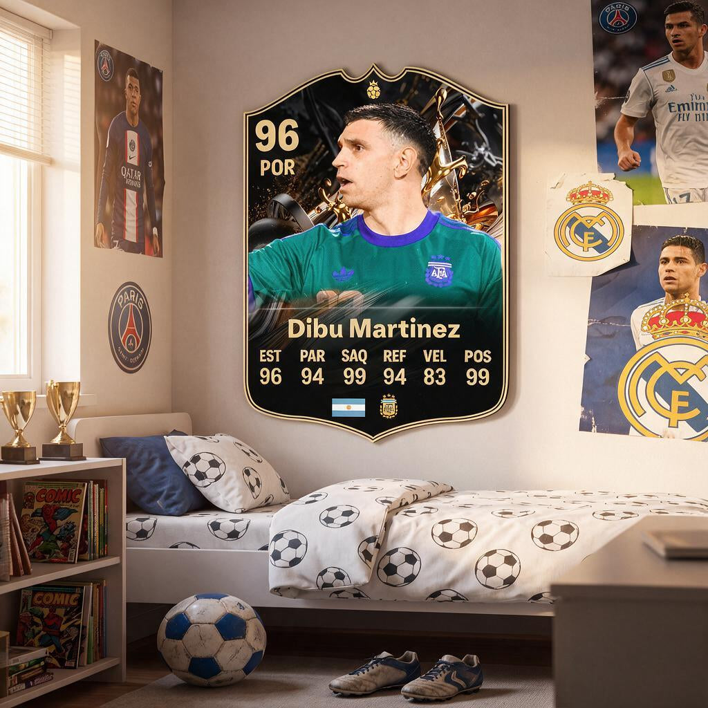 Diseño 2 — carta de Dibu Martínez en la pared — Regalos de Fútbol