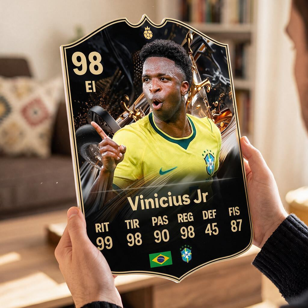 Diseño 2 — carta de Vinicius Jr en las manos — Regalos de Fútbol