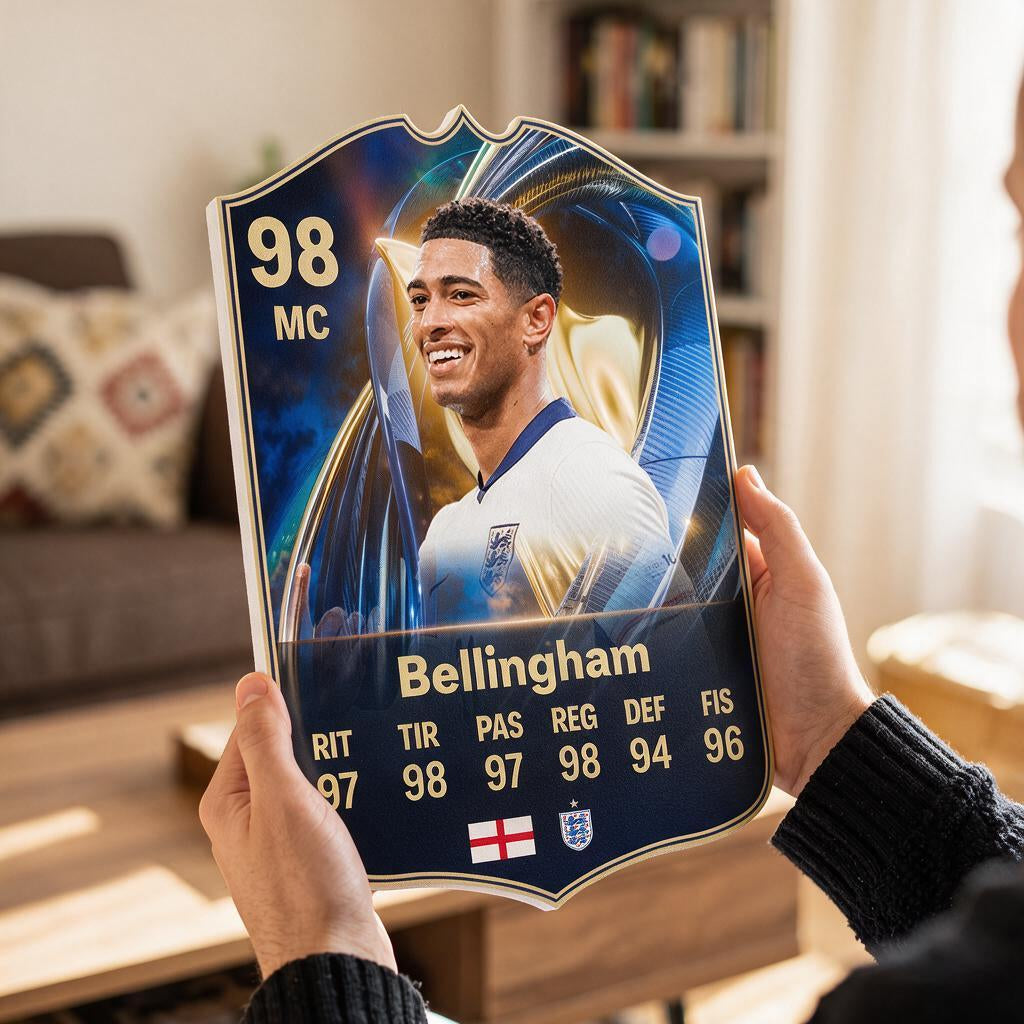 Diseño 3 — carta de Bellingham en las manos — Regalos de Fútbol