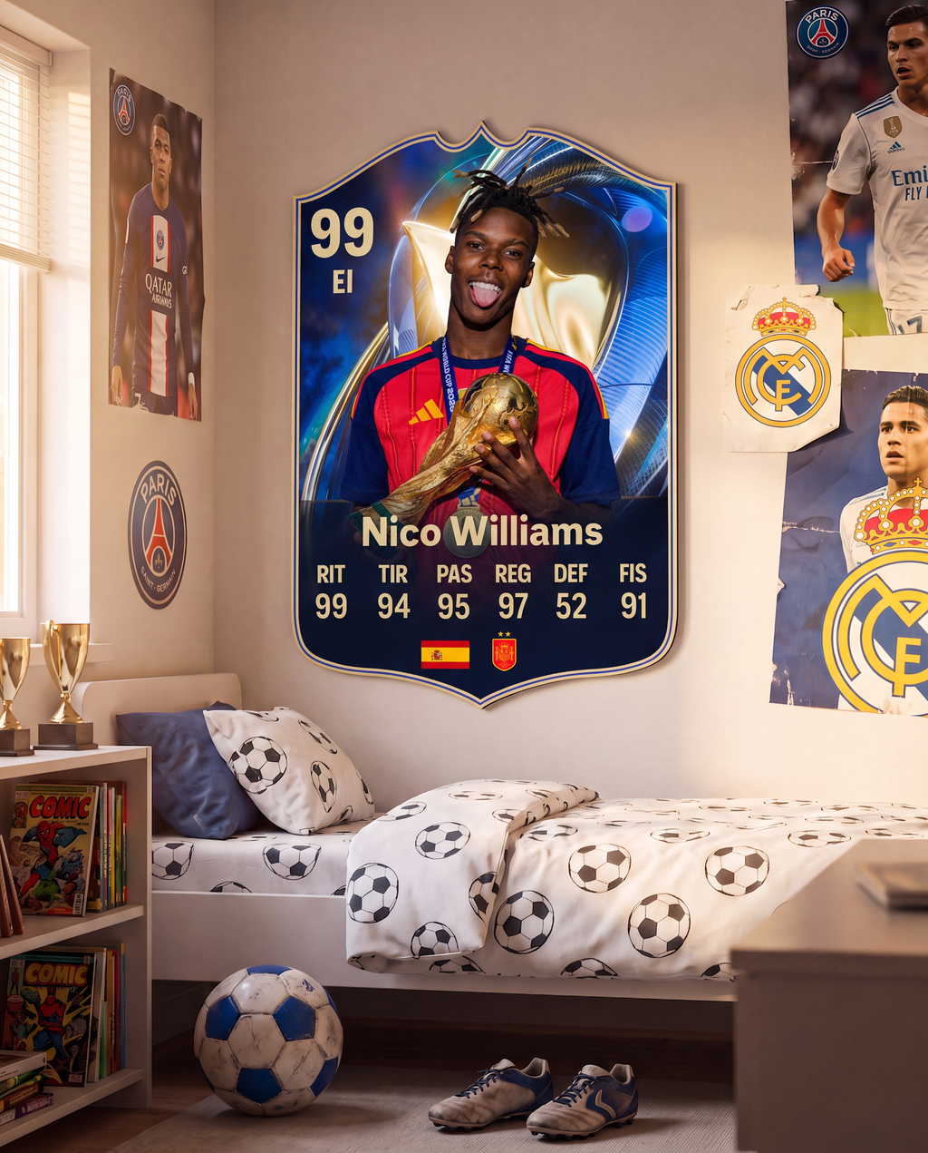 Diseño 2 — carta de Nico Williams en la pared — Regalos de Fútbol