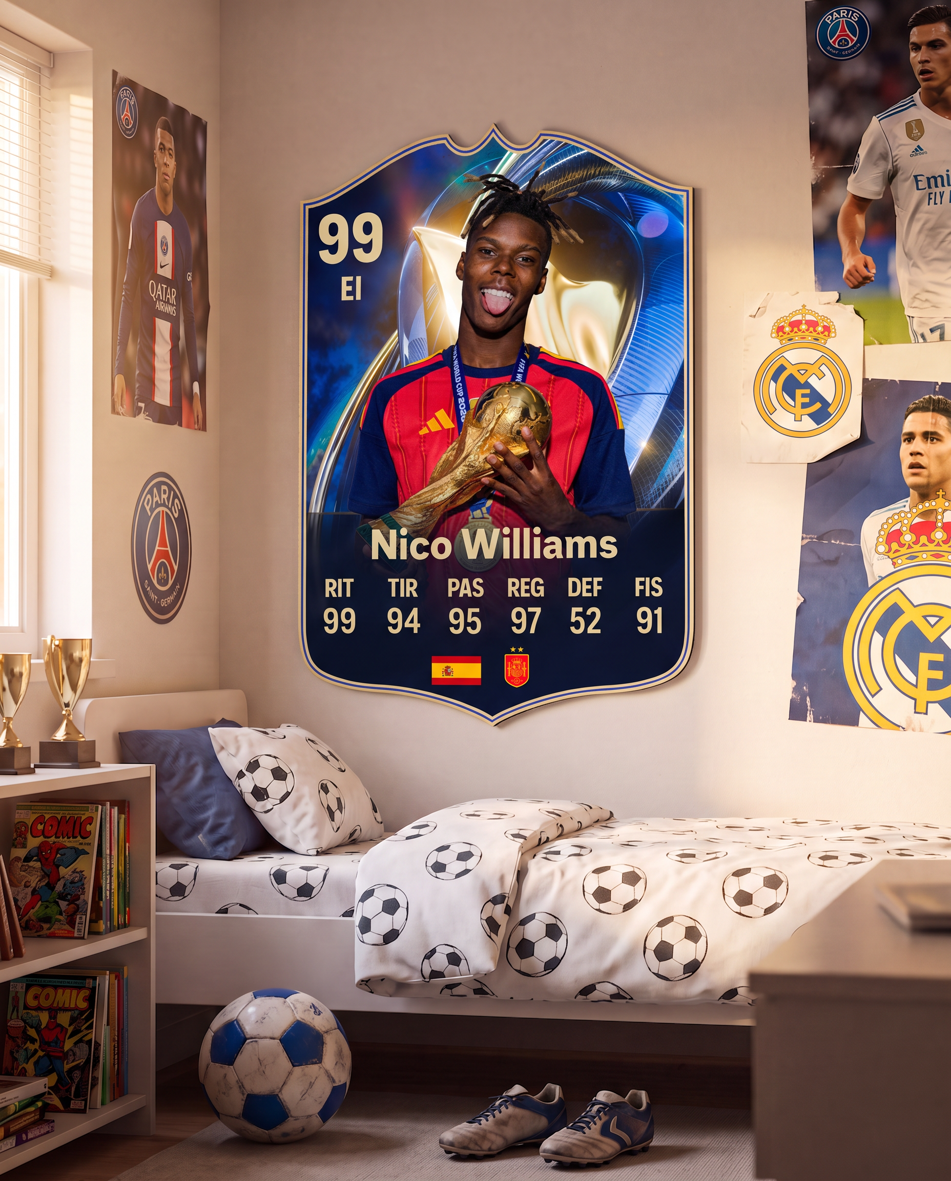 Diseño 2 — carta de Nico Williams en la pared — Regalos de Fútbol