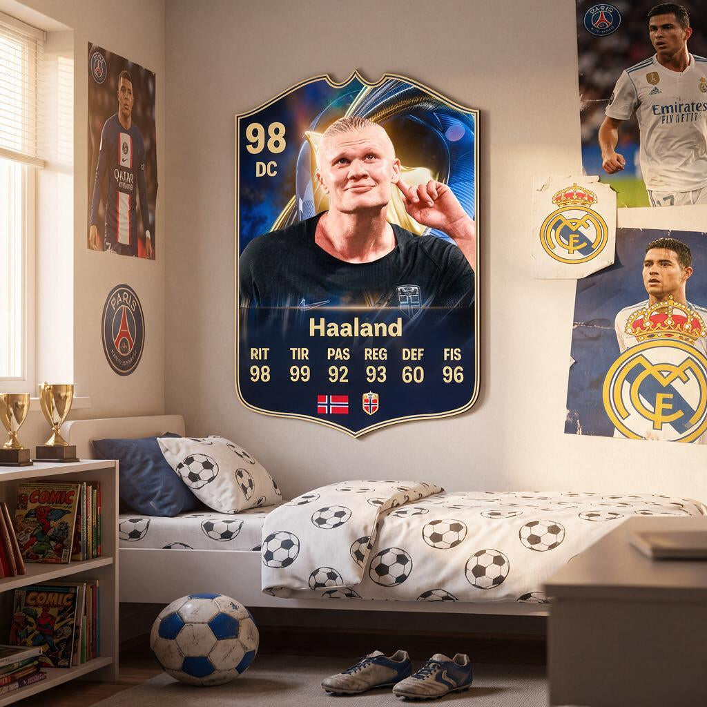 Diseño 1 — carta de Haaland en la pared — Regalos de Fútbol