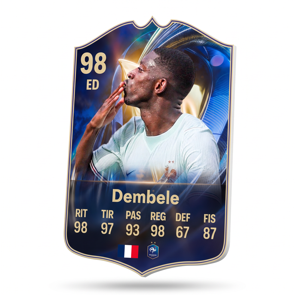 Carta coleccionable 3D de Dembélé en foamex 5 mm — Regalos de Fútbol