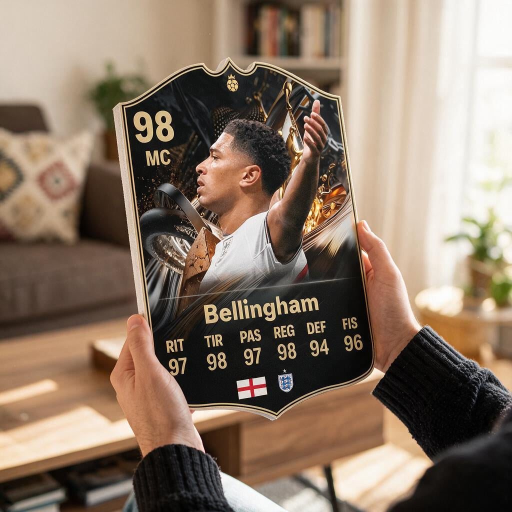 Diseño 4 — carta de Bellingham en las manos — Regalos de Fútbol