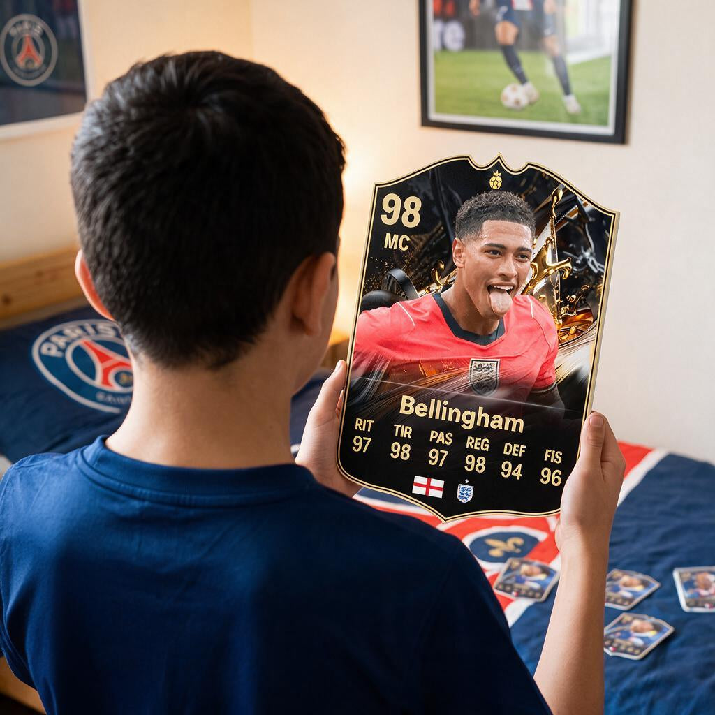 Diseño 6 — niño con la carta de Bellingham en su pieza — Regalos de Fútbol