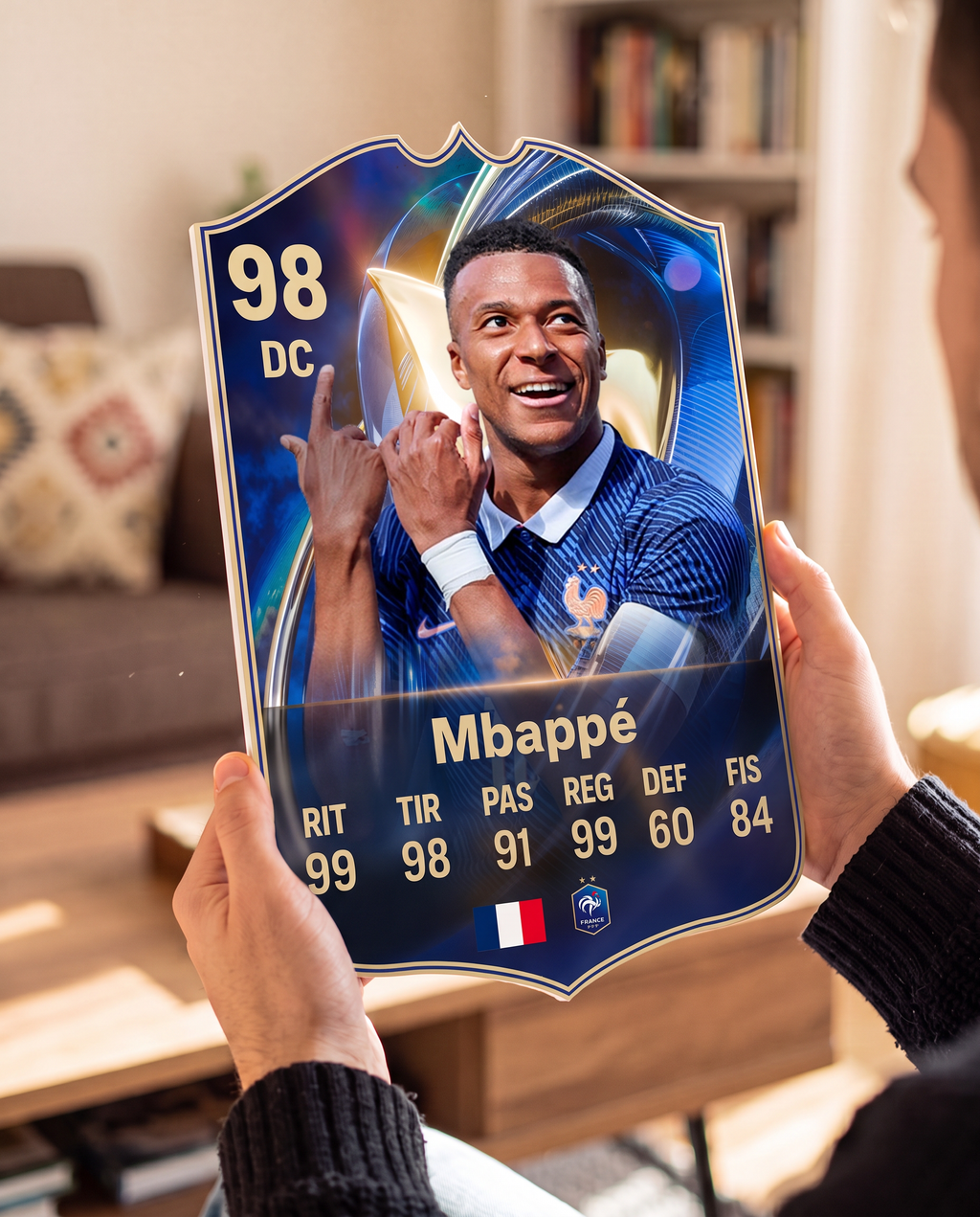 Diseño 6 — carta de Mbappé en las manos — Regalos de Fútbol